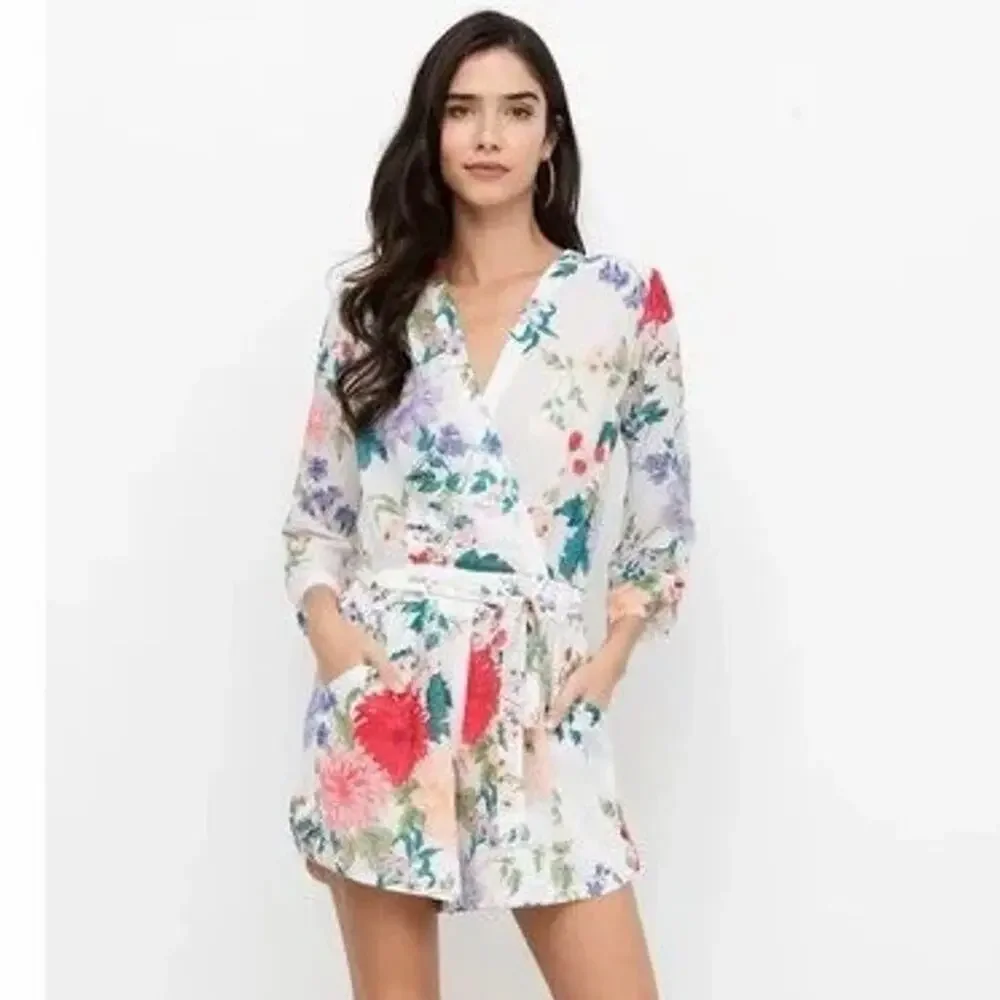 Yumi Kim Liz Belted Romper in Komodo Ivory with Floral Design - Large